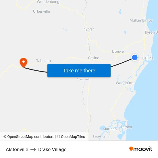 Alstonville to Drake Village map