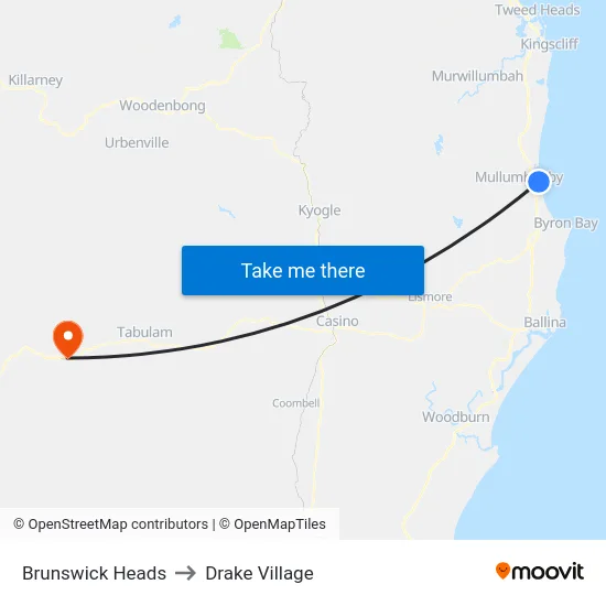 Brunswick Heads to Drake Village map