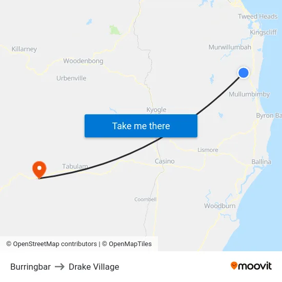 Burringbar to Drake Village map