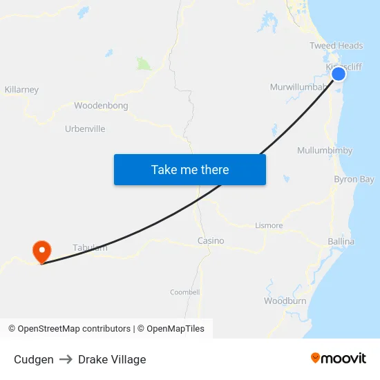 Cudgen to Drake Village map