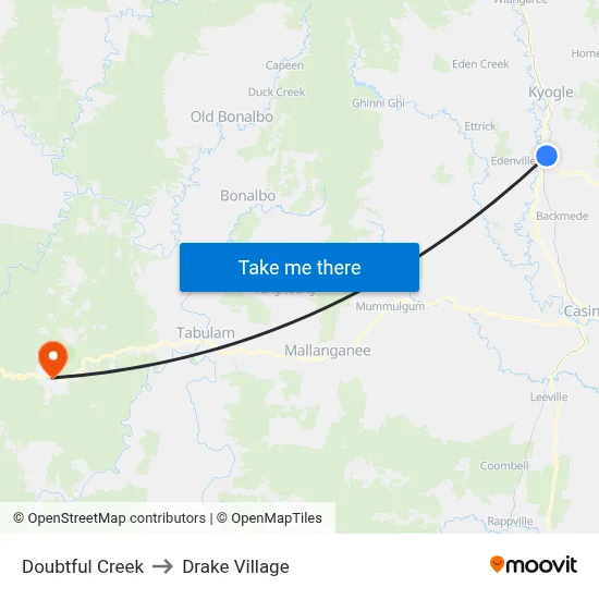 Doubtful Creek to Drake Village map