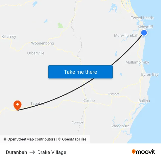 Duranbah to Drake Village map