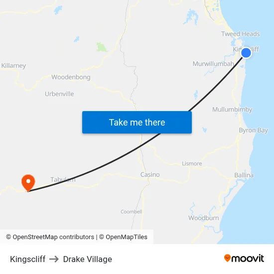 Kingscliff to Drake Village map