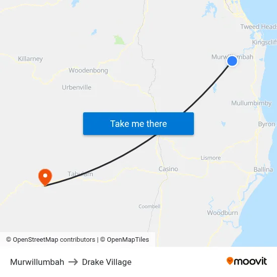 Murwillumbah to Drake Village map