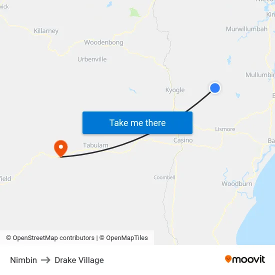 Nimbin to Drake Village map