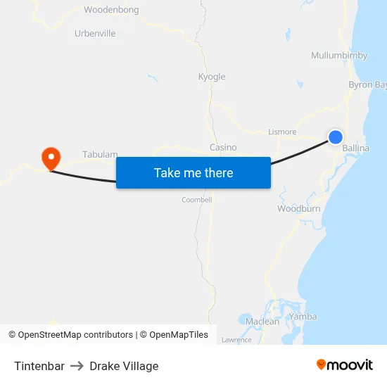 Tintenbar to Drake Village map