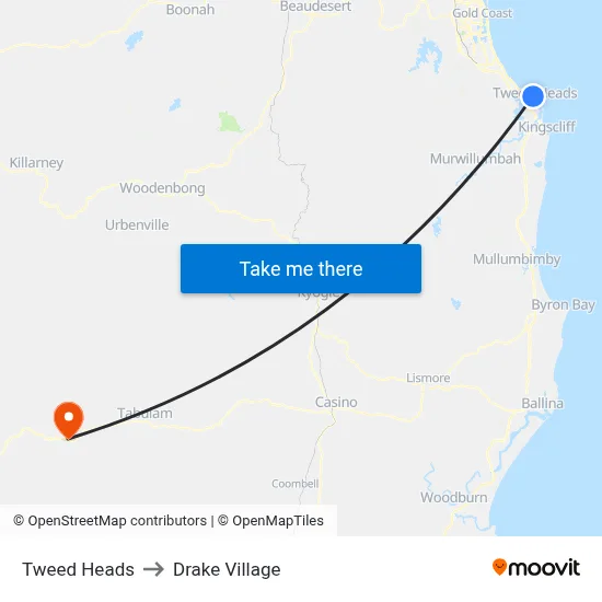 Tweed Heads to Drake Village map