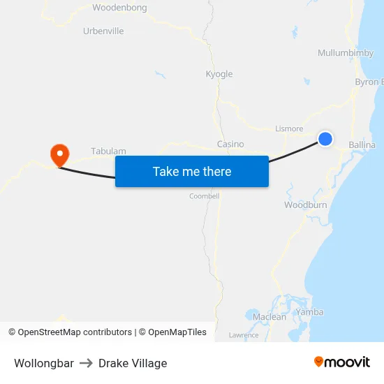 Wollongbar to Drake Village map