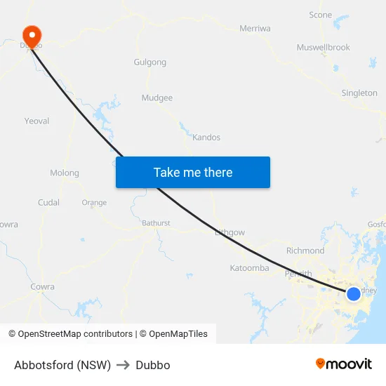 Abbotsford (NSW) to Dubbo map