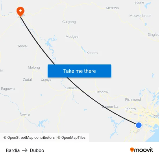 Bardia to Dubbo map