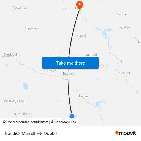 Bendick Murrell to Dubbo map