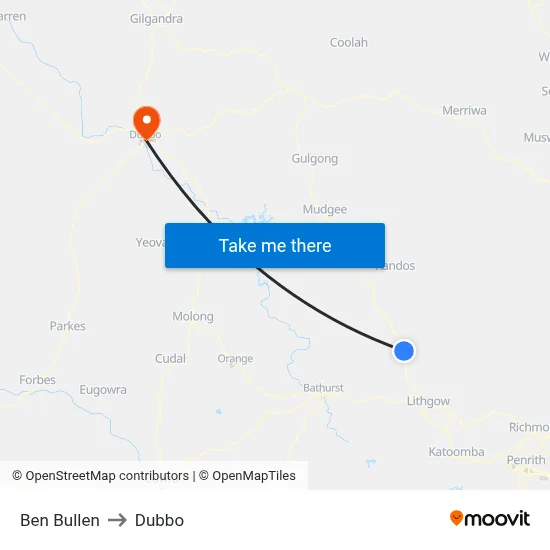 Ben Bullen to Dubbo map