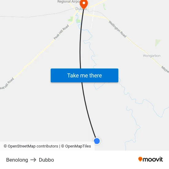 Benolong to Dubbo map