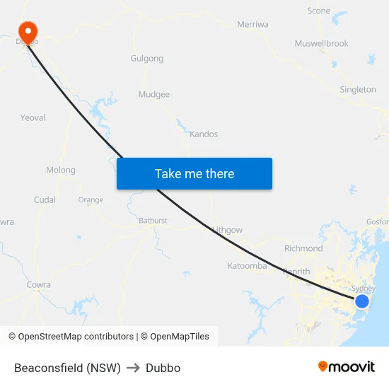 Beaconsfield (NSW) to Dubbo map