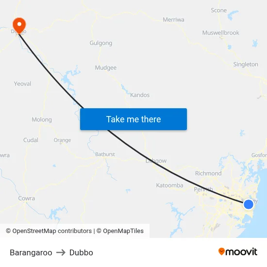 Barangaroo to Dubbo map