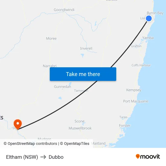 Eltham (NSW) to Dubbo map
