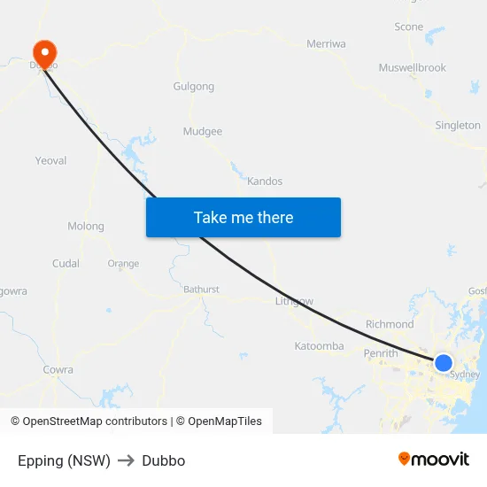 Epping (NSW) to Dubbo map