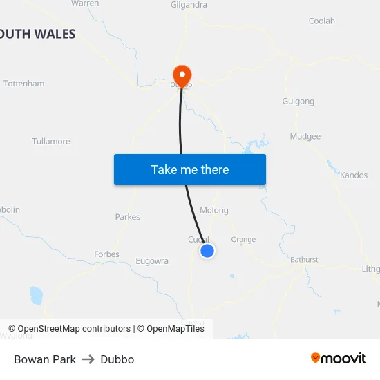 Bowan Park to Dubbo map