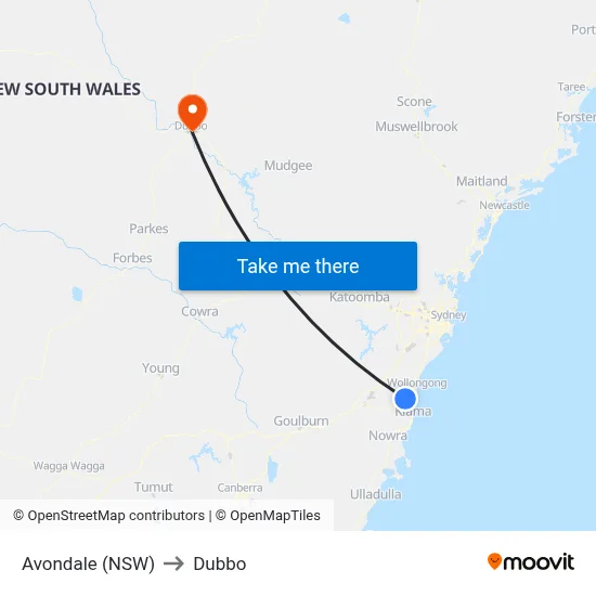 Avondale (NSW) to Dubbo map