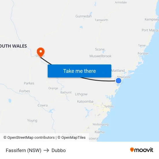 Fassifern (NSW) to Dubbo map