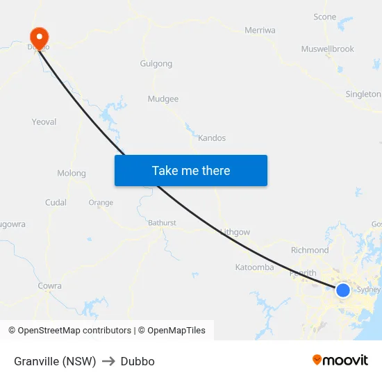 Granville (NSW) to Dubbo map