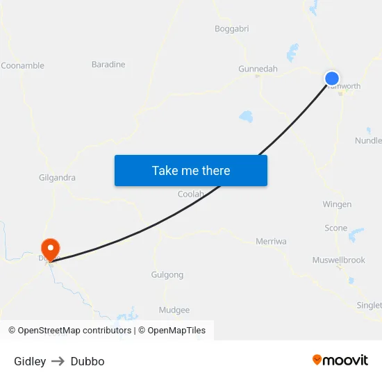 Gidley to Dubbo map
