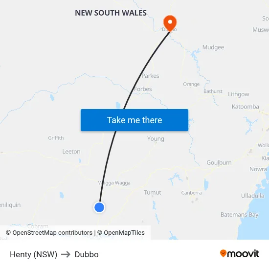 Henty (NSW) to Dubbo map