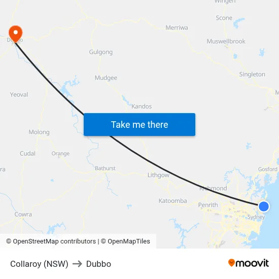 Collaroy (NSW) to Dubbo map