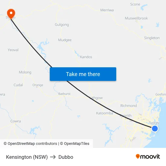 Kensington (NSW) to Dubbo map