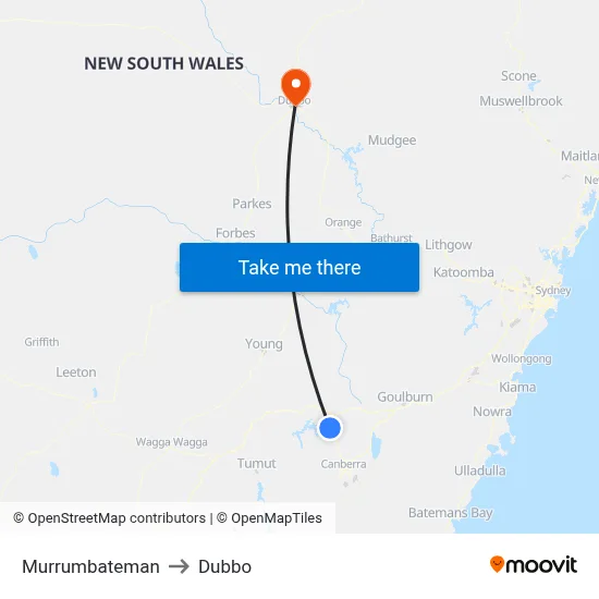 Murrumbateman to Dubbo map