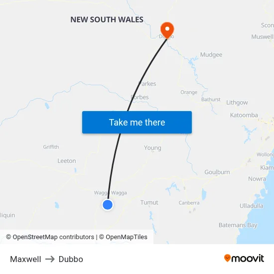 Maxwell to Dubbo map