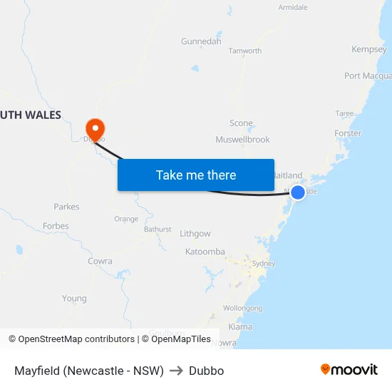 Mayfield (Newcastle - NSW) to Dubbo map