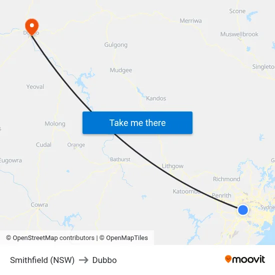 Smithfield (NSW) to Dubbo map