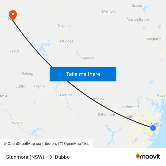 Stanmore (NSW) to Dubbo map