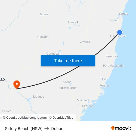 Safety Beach (NSW) to Dubbo map