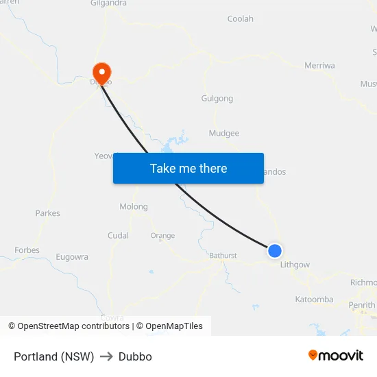 Portland (NSW) to Dubbo map
