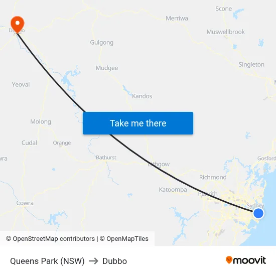 Queens Park (NSW) to Dubbo map