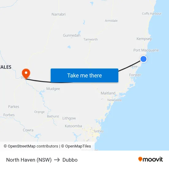 North Haven (NSW) to Dubbo map