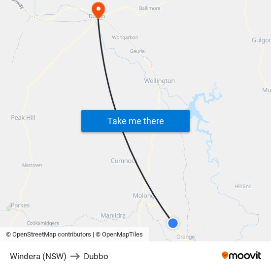 Windera (NSW) to Dubbo map