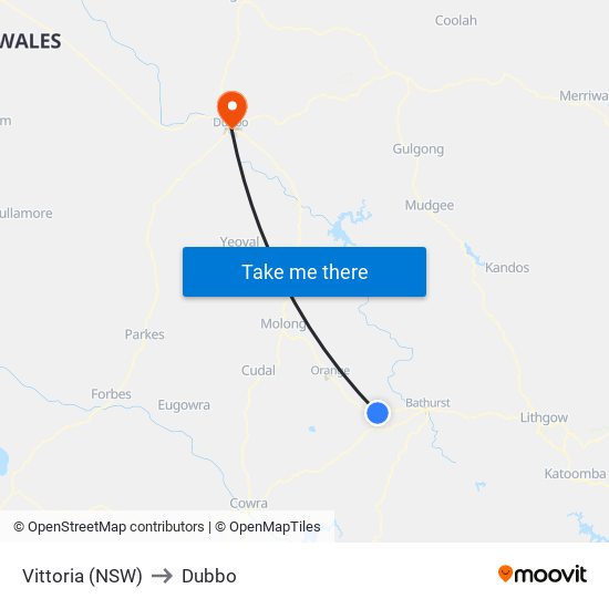 Vittoria (NSW) to Dubbo map