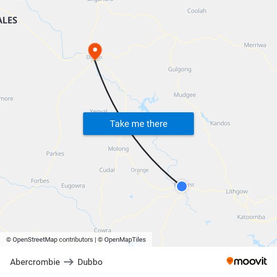 Abercrombie to Dubbo map