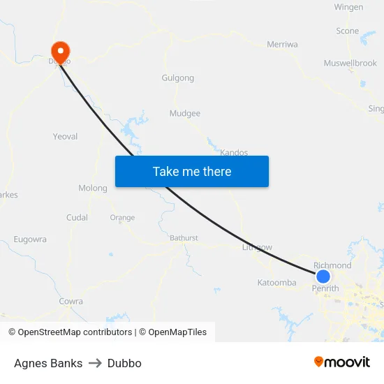 Agnes Banks to Dubbo map