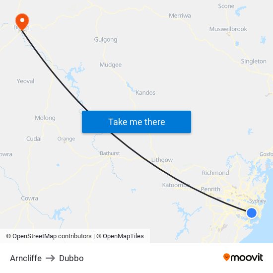 Arncliffe to Dubbo map