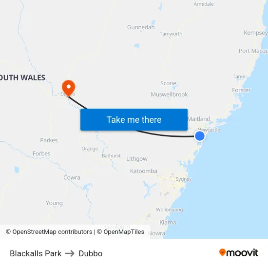 Blackalls Park to Dubbo map