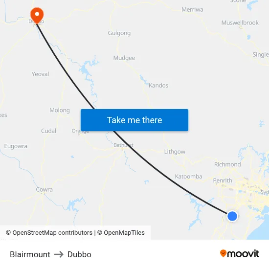 Blairmount to Dubbo map
