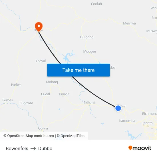 Bowenfels to Dubbo map