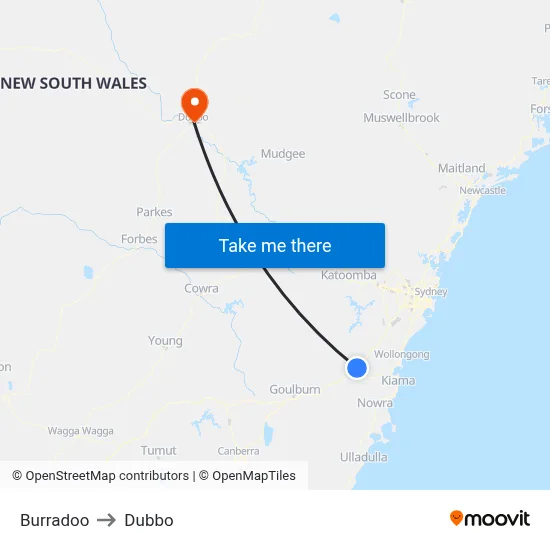 Burradoo to Dubbo map