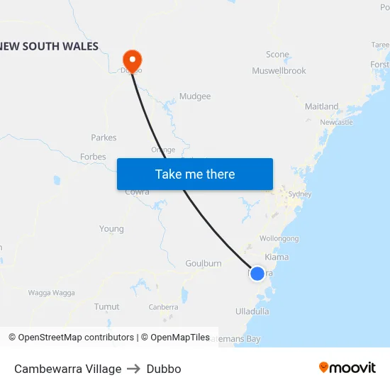 Cambewarra Village to Dubbo map