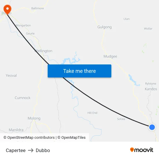 Capertee to Dubbo map