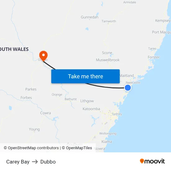 Carey Bay to Dubbo map
